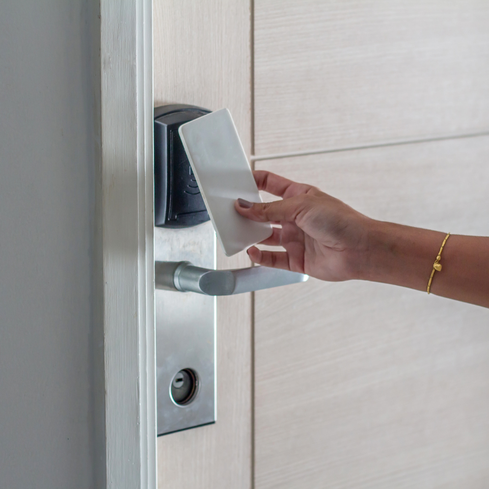 Commercial access control system with key card entry for secure building access