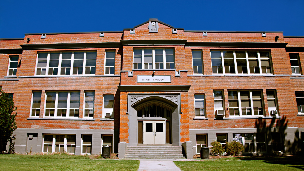 Modern school security systems with surveillance cameras and controlled building access